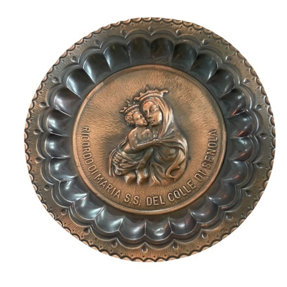 Vintage Italian Embossed Copper Wall Plate - Maria S.S. Del Colle Di Lenola